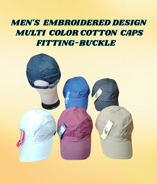MEN'S EMBROIDERED DESIGN MULTI  COLOR COTTON CAPS FITTING- BUCKLE  - FREE, 12