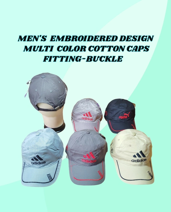 MENS EMBROIDERED DESIGN MULTI COLOR  COTTON  MATERIAL CAPS FITTING BUCKLE  - FREE, 12
