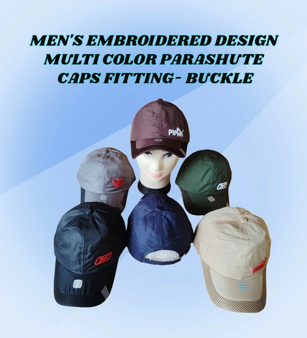 MENS EMBROIDERED DESIGN MIX COLOR  PARASHUTE  MATERIAL CAPS  FITTING - BUCKLE   - FREE, 6