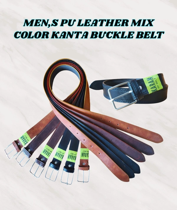 MENS PU LEATHER MIX COLOR KANTA BUCKLE BELT - FREE, 12