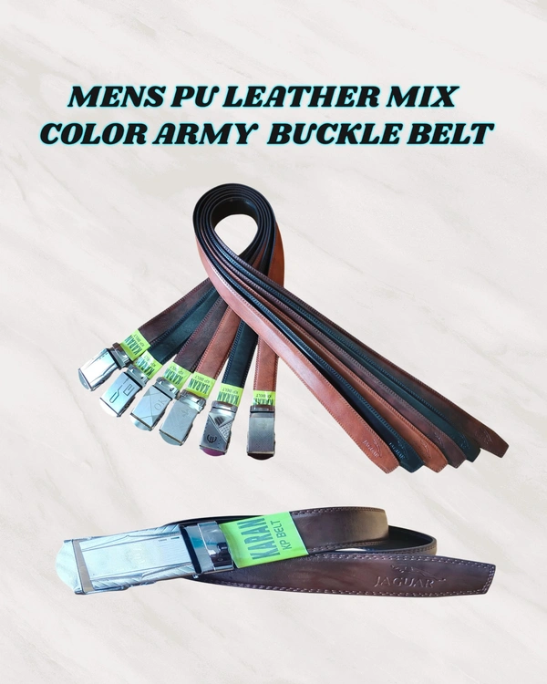MENS PU LEATHER MIX  COLOR ARMY  BUCKLE  BELT - FREE, 06