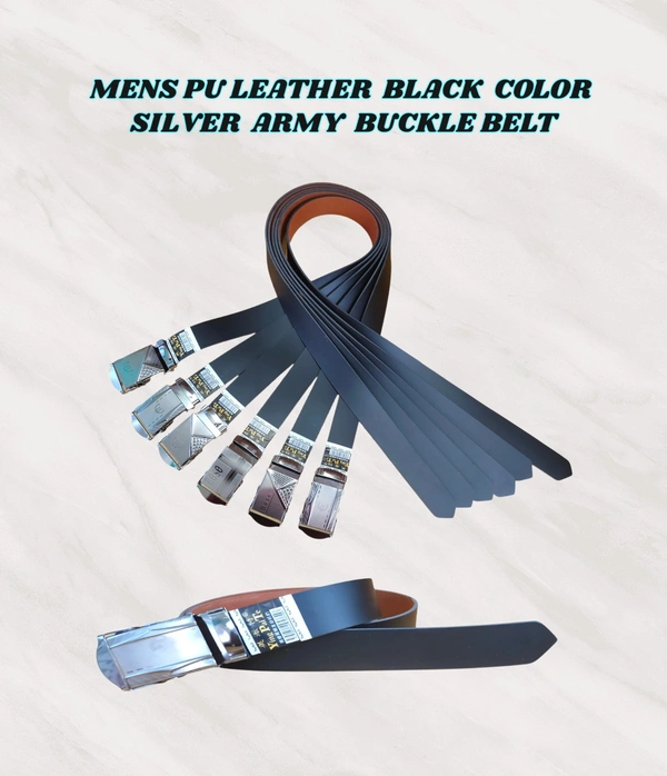 MENS PU LEATHER BLACK  COLOR ARMY  BUCKLE  BELT - FREE, 06