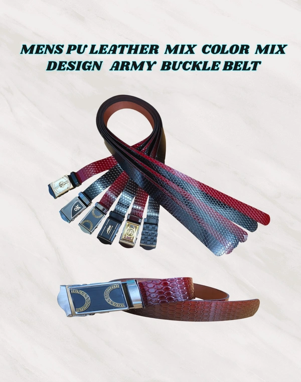 MENS PU LEATHER MIX  COLOR ARMY  BUCKLE  BELT - FREE, 06
