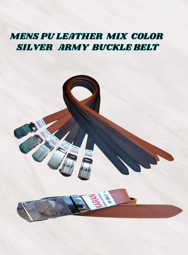MENS PU LEATHER MIX  COLOR ARMY  BUCKLE  BELT - FREE, 06
