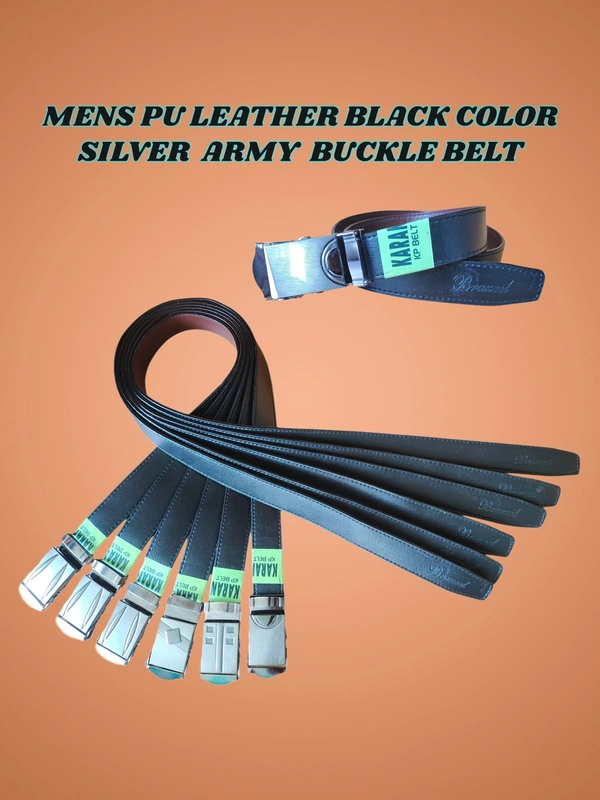 MENS PU LEATHER BLACK  COLOR ARMY  BUCKLE  BELT - FREE, 06