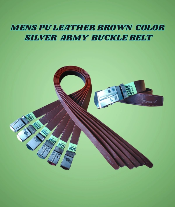 MENS PU LEATHER BROWN  COLOR ARMY  BUCKLE  BELT - FREE, 06
