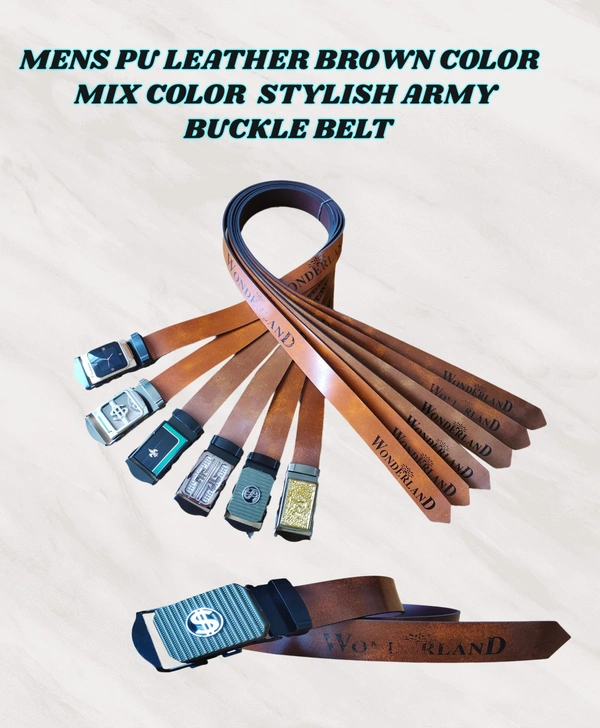 MENS PU LEATHER BROWN  COLOR ARMY  BUCKLE  BELT - REE, 6