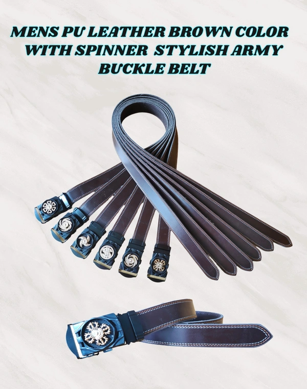 MENS PU LEATHER BROWN  COLOR ARMY  BUCKLE  BELT - REE, 6