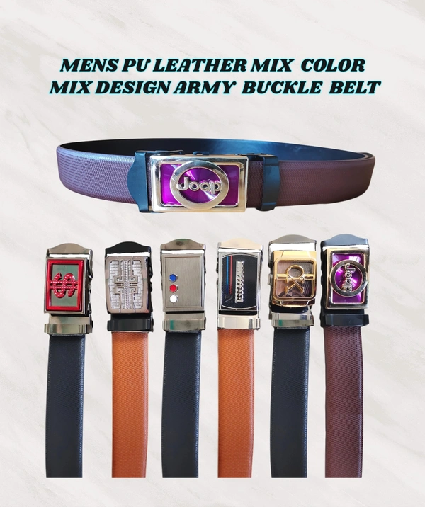 MENS PU LEATHER MIX  COLOR ARMY  BUCKLE  BELT - REE, 6