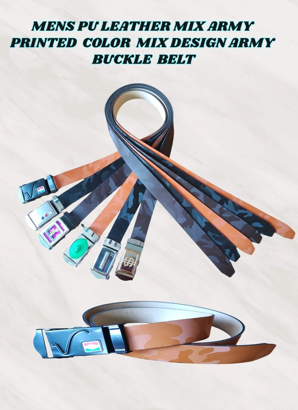 MENS PU LEATHER MIX  COLOR ARMY  BUCKLE  BELT - REE, 6