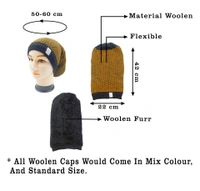 MEN LONG BEANIE CAP WITH INSIDE WOOL FURR MIX COLOR, - free, 6
