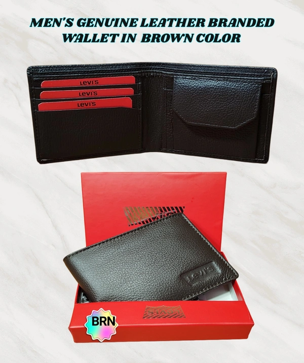 MENS GENUINE LEATHER BRANDED WALET IN BROWN COLOR  - FREE, 6