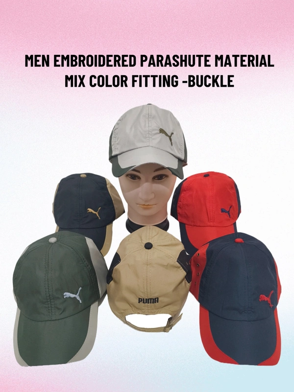 MENS EMBRODARY PARASHUTE  MATERIAL CAP  COLOR - MIX COLOR PACK  FITTING - STEEL BUCKLE - FREE, 12