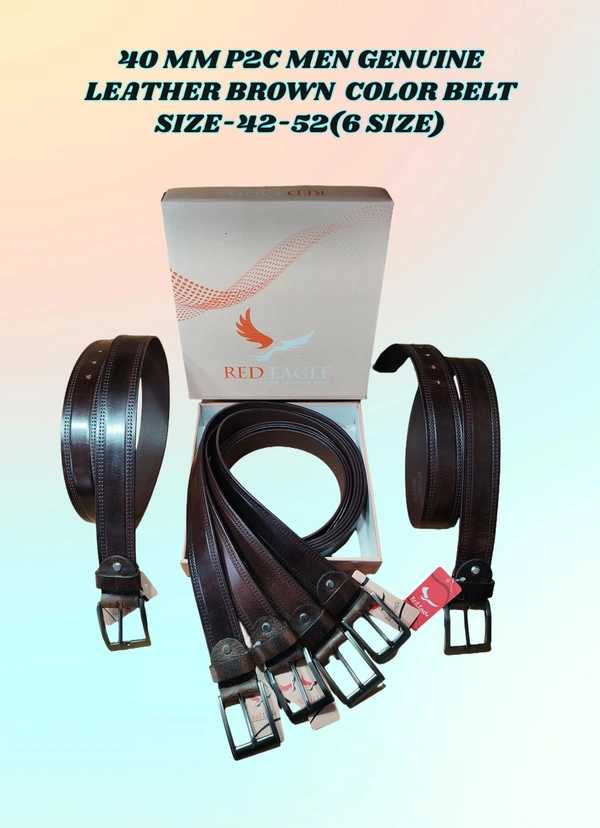 40MM P2C MEN GENUINE LEATHER BROWN COLOR BELT SIZE-42-52(6 SIZE) - FREE SIZE, 6