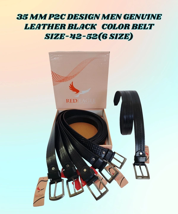35 MM P2C DESIGN MEN GENUINE LEATHER BLACK COLOR BELT SIZE -42-52-(6 SIZE) - FREE SIZE, 6