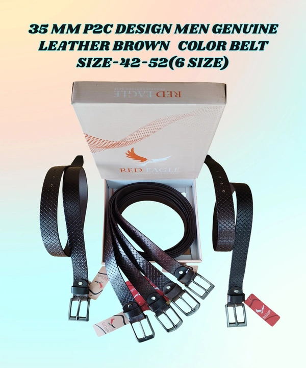 35 MM P2C DESIGN MEN GENUINE LEATHER BROWN COLOR BELT SIZE-42-52(6 SIZE) - FREE SIZE, 6