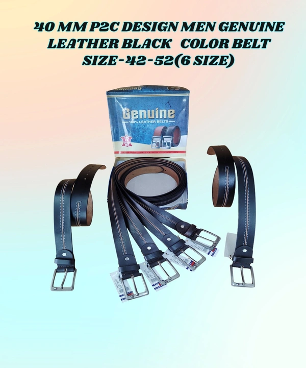 40MM P2C DESING MEN GENUINE LEATHER BLACK COLOR BELT SIZE -42-52(6 SIZE) - FREE SIZE, 6