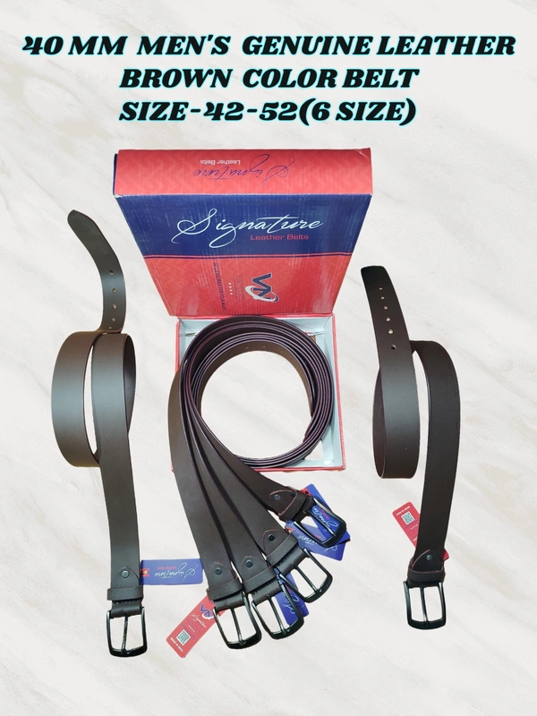 40 MM MEN'S GENUINE LEATHER BROWN COLOR BELT SIZE-42-52(6 SIZE) - FREE SIZE, 6