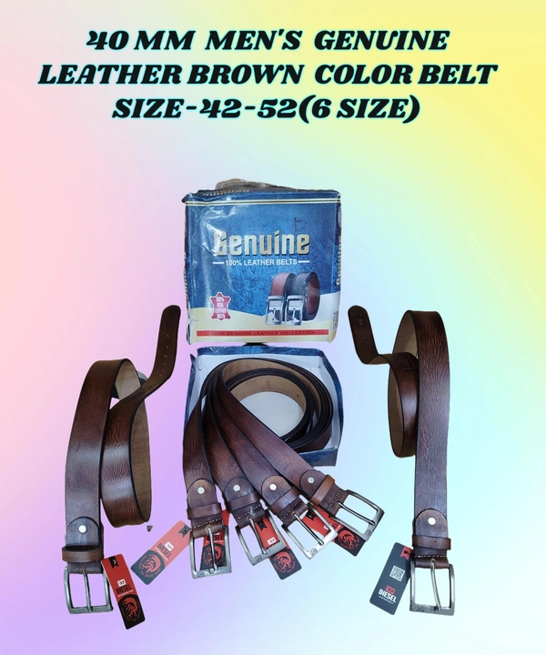 40 MM MEN'S GENUINE LEATHER BROWN COLOR BELT SIZE 42-52 (6 SIZE) - FREE SIZE, 6