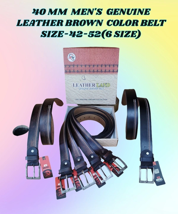 40 MM MENS GENUINE LEATHER BROWN COLOR BELT SIZE-42-52-(6 SIZE) - FREE SIZE, 6