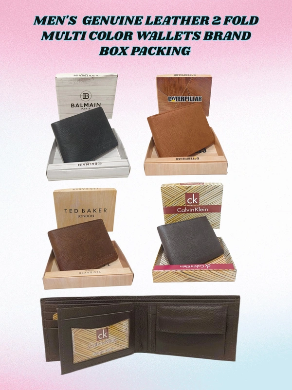MENS GENUINE  LEATHER 2 FOLD MULTI COLOR  WALLETS BRAND BOX  - FREE, 6
