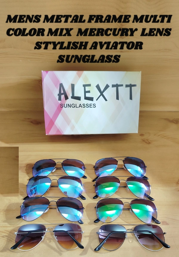 MENS METAL FRAME MULTI COLOR MIX MERCURY LENS STYLISH AVIAOR LENS SUNGLASS - FREE, 12