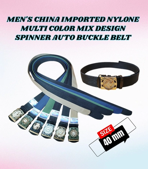 MENS CHINA  IMPORTED NYLONE MULTI COLOR MIX DESIGN SPINNER AUTO BUCKLE BELT  - FREE, 12
