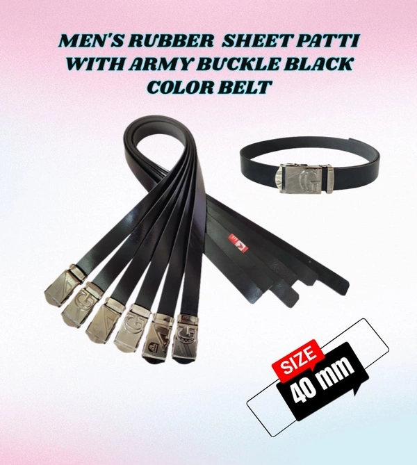 MENS RUBBER SHEET PATTI WHITH ARMY BUCKLE BLACK COLOR BELT  - FREE, 6