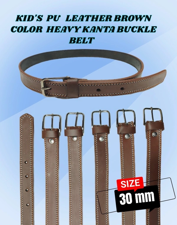 KIDS PU LEATHER BROWN COLOR HEAVY KANTA BUCKLE BELT  - FREE, 12