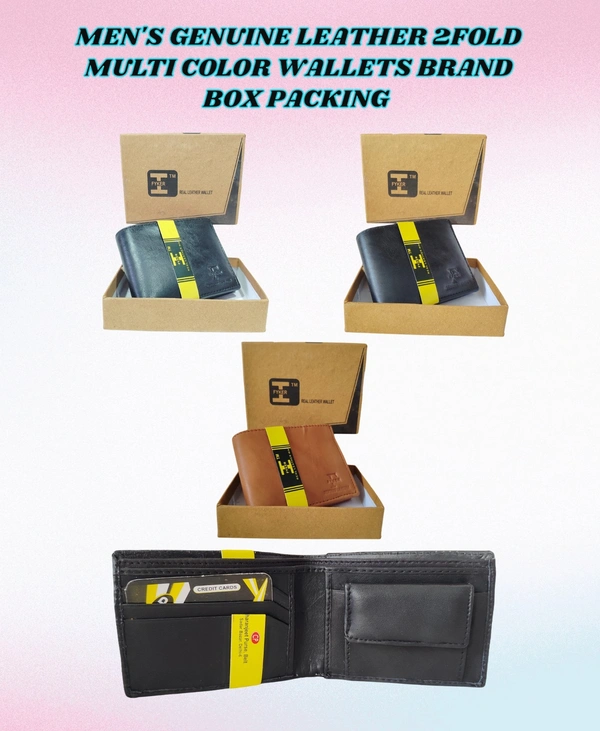 MENS GENUINE LEATHER 2 FOLD MULTI COLOR WALLETS BRAND BOX PACKING - FREE, 6