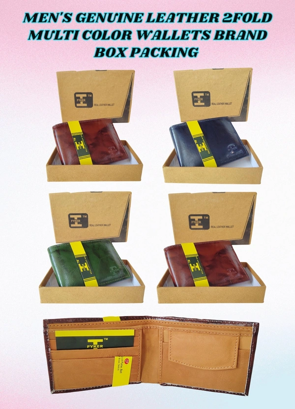 MENS GENUINE LEATHER 2 FOLD MULTI COLOR WALLETS BRAND BOX PACKING - FREE, 6
