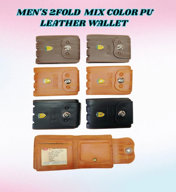 MENS 2 FOLD MIX COLOR PU LEATHER WALLET - FREE, 6