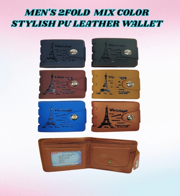 MENS 2 FOLD MIX COLOR STYLISH PU LEATHER WALLET - FREE, 6