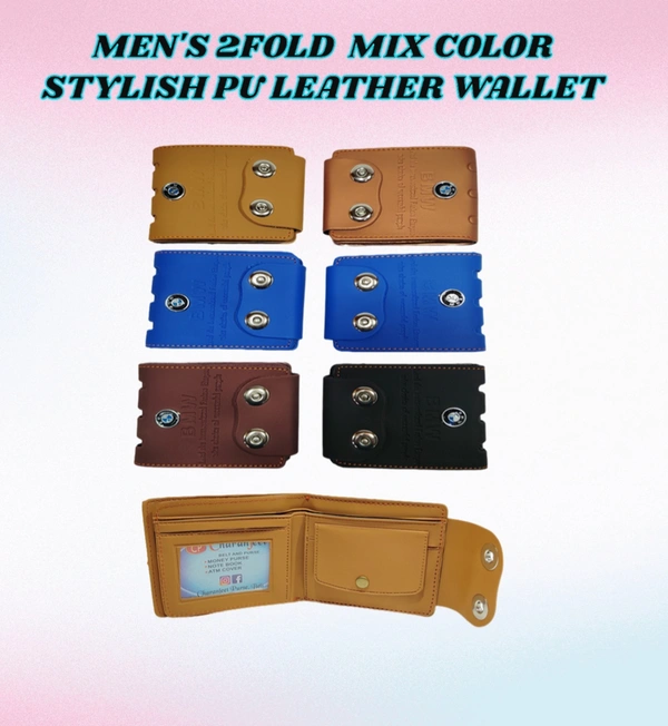 MENS 2 FOLD MIX COLOR STYLISH PU LEATHER WALLET - FREE, 6
