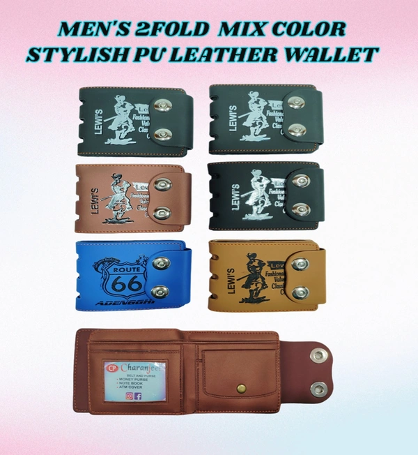 MENS 2 FOLD MIX COLOR STYLISH PU LEATHER WALLET - FREE, 6