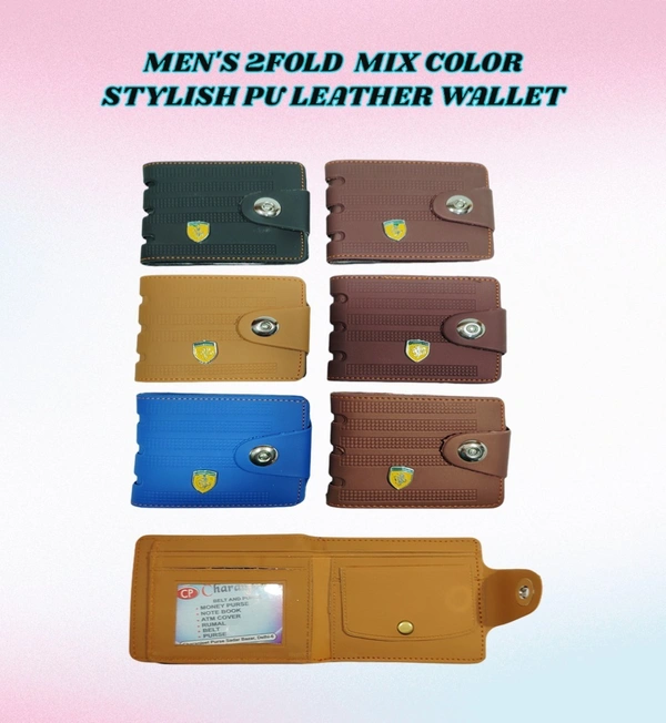 MENS 2 FOLD MIX COLOR STYLISH PU LEATHER WALLET - FREE, 6