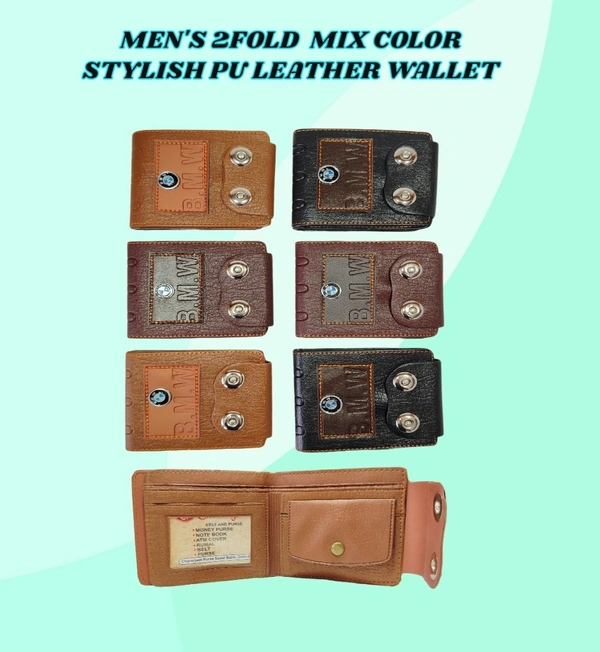 MENS 2 FOLD MIX COLOR STYLISH PU LEATHER WALLET - FREEEW, 6