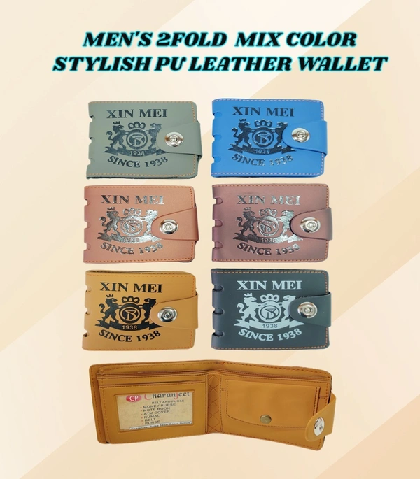 MENS 2 FOLD MIX COLOR STYLISH PU LEATHER WALLET - FREE, 6