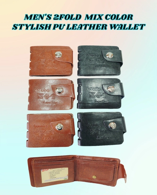MENS 2 FOLD MIX COLOR STYLISH PU LEATHER WALLET - FREE, 6
