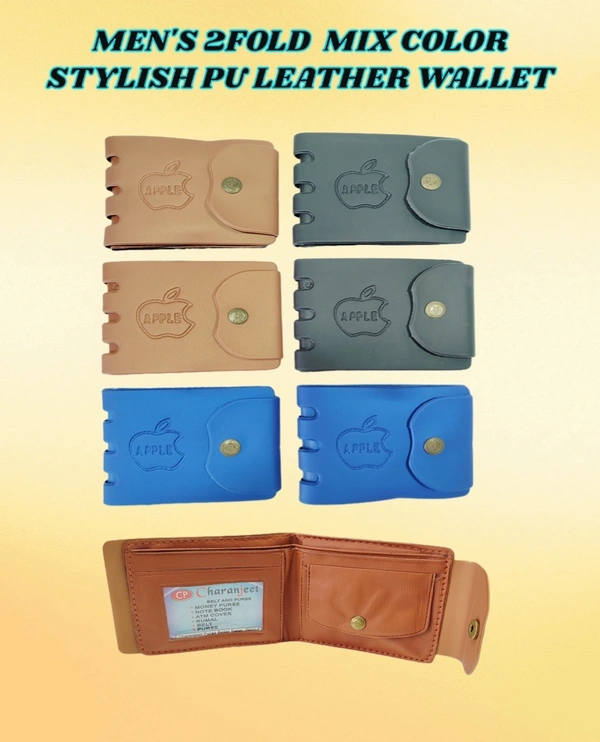 MENS 2 FOLD MIX COLOR STYLISH PU LEATHER WALLET - FREE, 6