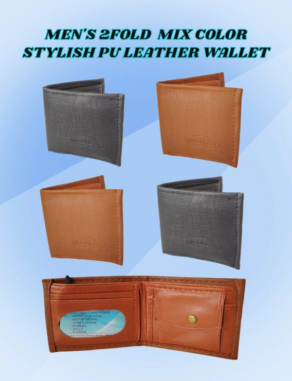 MENS 2 FOLD MIX COLOR STYLISH PU LEATHER WALLET - FREE, 6