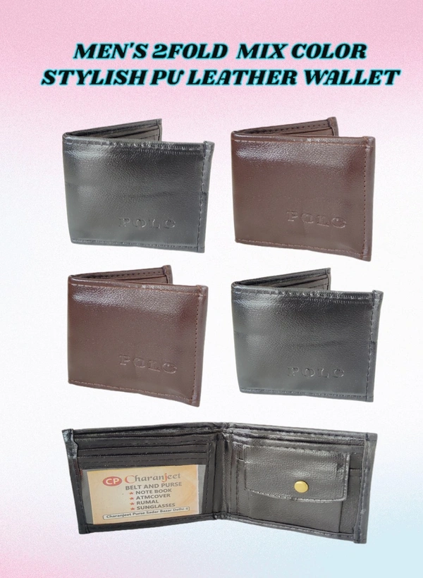 MENS 2 FOLD MIX COLOR STYLISH PU LEATHER WALLET - FREE, 6