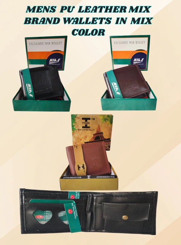 MENS PU LEATHER MIX BRAND WALLETS IN MIX COLOR  - FREE, 6