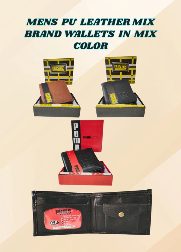 MENS PU LEATHER MIX BRAND WALLETS IN MIX COLOR  - FREE, 6