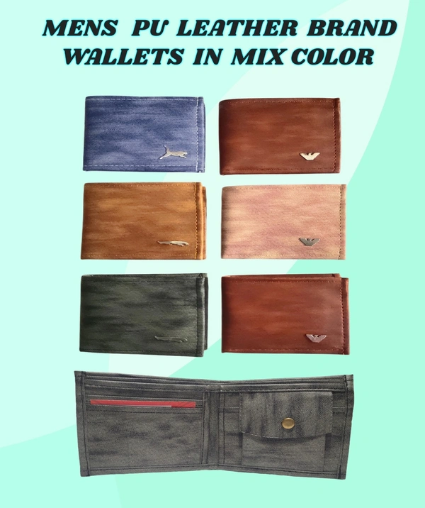 MENS PU LEATHER BRAND WALLETS IN MIX COLOR  - FREE, 6