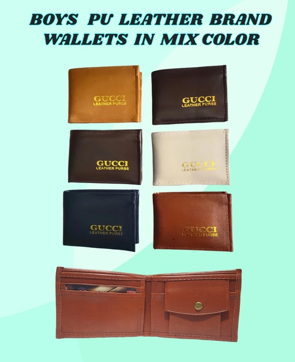 BOYS PU LEATHER BRAND WALLETS IN MIX COLOR  - FREE, 6