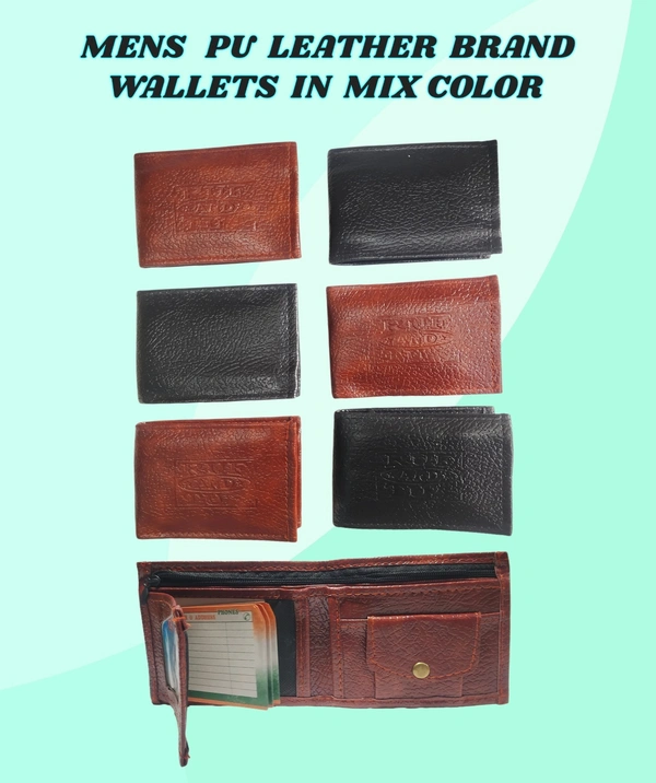 MENS PU LEATHER BRAND WALLETS IN MIX COLOR  - FREE, 6