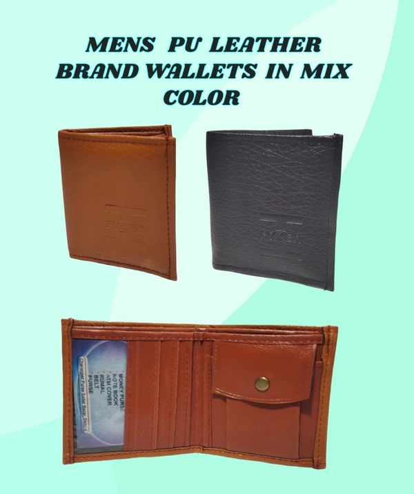 MENS PU LEATHER BRAND WALLETS IN MIX COLOR  - FREE, 6