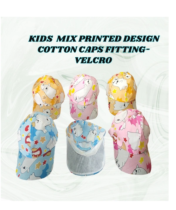 KIDS MIX PRINTED DESIGN COTTON CAPS  FITTING -VELCRO  - SMALL, 6
