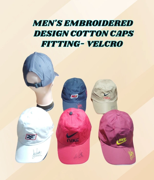 MEN'S EMBROIDERED DESIGN COTTON CAPS FITTING -VELCRO   - FREE, 6